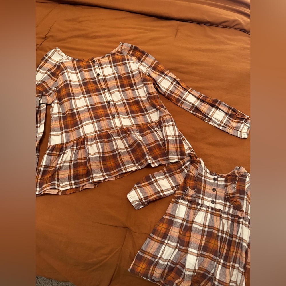 The Children’s Place Mommy and Me Plaid Long Sleeve Tops - Brown and White